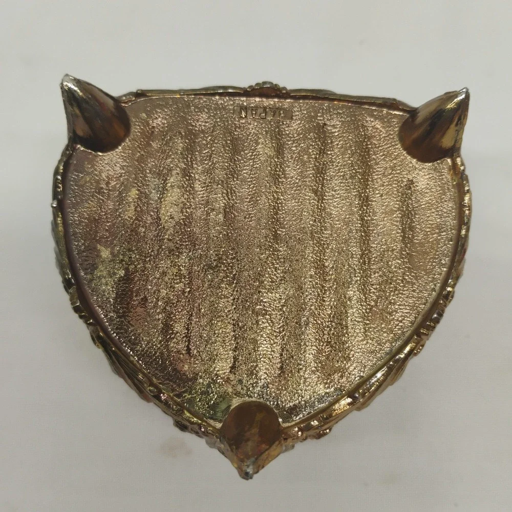 Vintage Victorian Ornate Japan Gold Tone Metal Trinket Box Lined Footed Jewelry